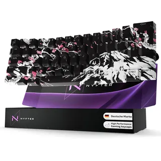 Nyfter - Premium Sakura Keycaps ISO 60% und 75% Custom Keycabs ISO Layout für Mechanische Tastaturen (Black Sakura, 60%)