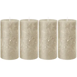 Wenzel Stumpenkerzen 4er Set RUSTIC, H 11 cm, Braun - Paraffinwachs - 7 x 11 cm - selbstlöschend - 4er Set