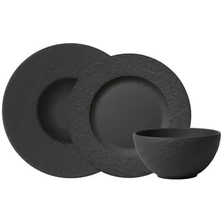 Kombiservice VILLEROY & BOCH "Geschirr-Set, Service Manufacture Rock" Geschirr-Sets Gr. 6 tlg., schwarz Geschirr-Sets für 1 und 2 Personen Schiefer-Look, matte Optik, Made in Germany, 6 Teile,