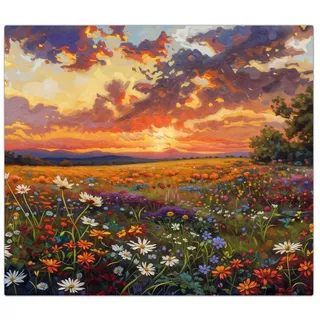 Primedeco Herd-Abdeckplatte Herdabdeckplatte Spritzschutz aus Glas Blumenwiese Sonnenuntergang, Glas, (1 tlg)