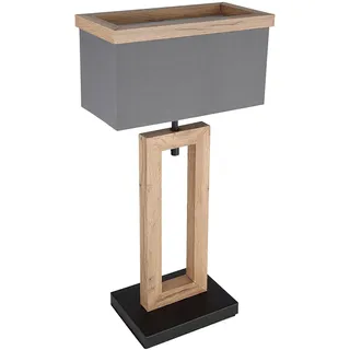 Nachttischlampe Holzfuß Tischleuchte Holz Landhausstil Tischlampe Textilschirm, natur anthrazit schwarz, 1x E27 Fassung, LxBxH 30x15x55 cm