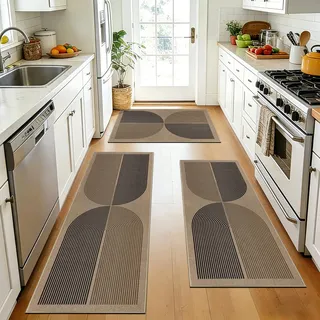 Capslpad Küchenteppiche 3 Stück, rutschfeste Schmutzfangmatte Küchenmatten, Waschbar Küchenläufer Jute Aussehen Teppichläufer Flur Absorbierende Küchen Läufer für Küche, Flur, Waschküche