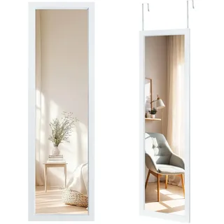 CaitongX Ganzkörper-Wandspiegel 110 x 33 cm – Höhenverstellbarer, bruchsicherer Glas-Türspiegel mit 2 Haken für Eingangsbereich, Schlafzimmer und Wohnraumorganisation (Weiß)