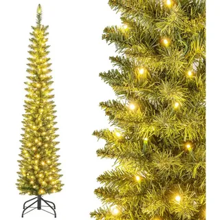 COSTWAY Künstlicher Weihnachtsbaum, 180cm Bleistift Tannenbaum mit 180 LEDs grün Ø 40 cm x 180 cm
