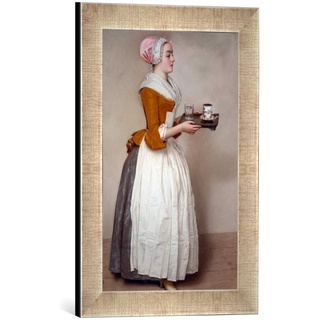Gerahmtes Bild von Jean Etienne Liotard Das Schokoladenmädchen, Kunstdruck im hochwertigen handgefertigten Bilder-Rahmen, 30x40 cm, Silber Raya