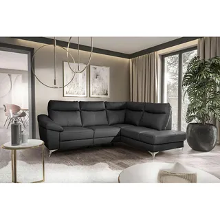 Livetastic Ecksofa, Schwarz, Metall, Echtleder, Rindleder, 4-Sitzer, Ottomane rechts, L-Form, 242x194 cm, Made in EU, Bettkasten erhältlich, Lederauswahl, seitenverkehrt Rücken echt, motorische Relaxfunktion, Wohnzimmer, Sofas & Couches, Wohnlandschaften, Ecksofas