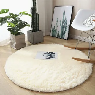 Highdi Teppich Rund 60/80/100/120/140/160/200cm Wohnzimmer Flauschig Weich Modern Shaggy Teppiche rutschfest Runder Teppich Teppiche Area Rug für Kinderzimmer Schlafzimmer 12 Farbe (120cm,Beige)