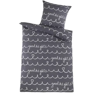 HOLIDAY GOODNIGHT Schriftzug Grau 135 x 200 cm + 80 x 80 cm