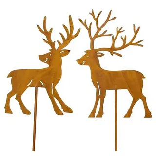Macosa Home Dekofigur Dekostecker Hirsch 2er Set Rost 55 cm Metall (2 St., Dekohisch Metallhirsch Rostdeko Rosthirsch), Herbstdeko Dekostab Weihnachts-Dekoration braun