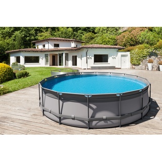 OUTTECH Premium Pool, grau, Stahl/PVC, Ø 610 x 132 cm, Sandwich-PVC und viel Zubehör, rund