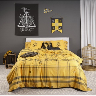 Belum Bettbezug Harry Potter, Bettbezug mit Knöpfen, 100% Baumwolle, Modell Hufflepuff für 180 cm Bett (260 x 240 cm)