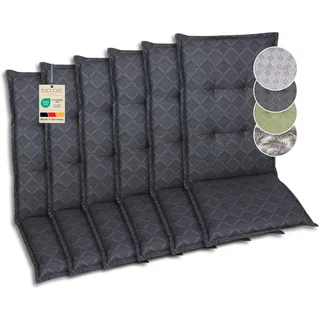 GO-DE Textil Bequeme und attraktive Polsterauflagen für Hochlehner-Gartenstühle (6er-Set, Rautenlinien anthrazit, Hochlehner)