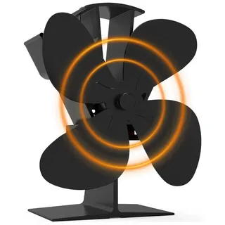 SunJas Kaminventilator 4 Flügel Ofenventilator Ohne Strom, Wärmebetriebener, Leiser, 10,2T x 18,1B x 18,7H cm,für Pellet/Holzbrenner/Kamin schwarz