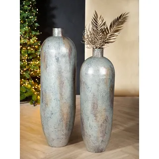 Bodenvase GILDE "Vase "Serenity"" Vasen Gr. B/H/T: 21 cm x 79 cm x 21 cm, grau (grau, silberfarben) Blumenvasen