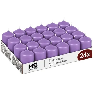 HS Candle Stumpenkerze Set kompakt und unparfümiert, Ø4cm x H6 cm (24-tlg., Dekolicht), bis zu 7h Brenndauer je Kerze, Wachsmischung, Made in EU lila
