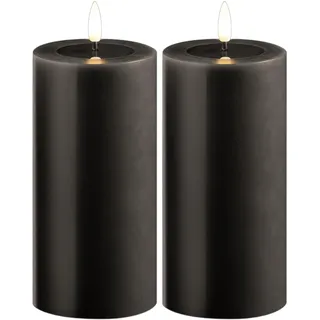 Novaliv, LED Kerzen, 2er Set LED Stumpenkerzen gross grau Echtwachskerze mit beweglicher Flamme flackernd - Timerfunktion (2x)
