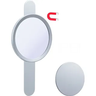 DEUSENFELD KM5C - Magnet Kosmetikspiegel mit 2 selbstklebenden Wandplatten, Klebespiegel, magnetisch abnehmbar, Ø15cm, 5x Vergrößerung, hochglan... - Silber