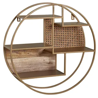 tinkaro Wandregal, Messing, Holz, 62x62x17 cm, Wohnzimmer, Regale, Wandregale