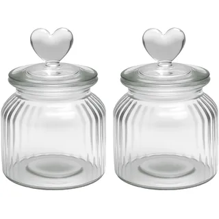 HENGBIRD Vorratsglas 2er Set 650ml mit Herzdeckel – Vintage Bonbonglas aus Glas mit Deckel für Süßigkeiten, Bonbon, Kekse – Candy Bar Gläser für Küche & Geschenkideen