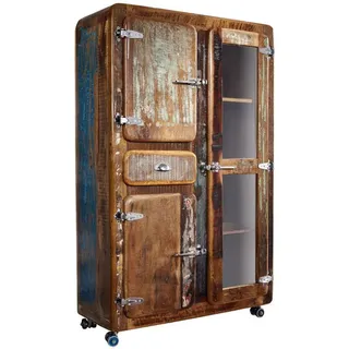 MASSIVMOEBEL24.DE Vitrine Altholz 90 x 38 x 140 cm Mehrfarbig