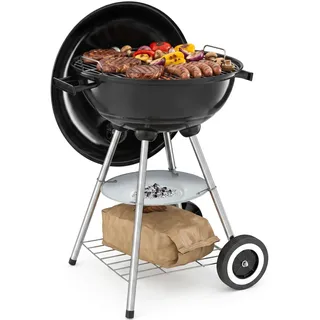tectake® Kugelgrill, Ø 41,5 cm, mit 2 Rädern und Rost, regulierbare Luftzufuhr, abnehmbare Ascheschale, runder Grill mit großer Gitterablage, Rundgrill, Grillkugel, Barbecue Holzkohlegrill