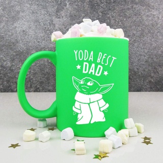 eBuyGB Star Wars Teetasse, 310 ml, Keramik, leuchtend fluoreszierend, Baby-Yoda-Bester Papa, neongrün