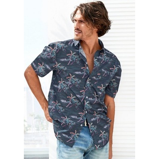 Beachtime Hawaiihemd Regular Fit, Kurzarm, Freizeithemd mit Palmenprint, reine Baumwolle blau M (39/40)