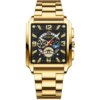 Avaner Herrenuhr mit Quadratisches Gehäuse Kalender Zifferblatt Edelstahlarmband Uhr mit Leuchtzeiger 30m Wasserdicht Armbanduhr Analog Quarz Uhr für Männer