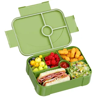 LEIKEEGO Brotdose Kinder mit Fächern Auslaufsicher Lunchbox Kinder Brotdose Kinder für Mädchen & Jungen, Jausenbox Kinder für Kindergarten & Schule (Grün)