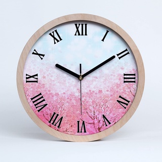 Tulup Holzuhr Uhr Holz ⌀ 25cm Dekoration Wanduhr Modern Runde Stille Uhren Schwarze Uhrzeiger - Kirschblüten