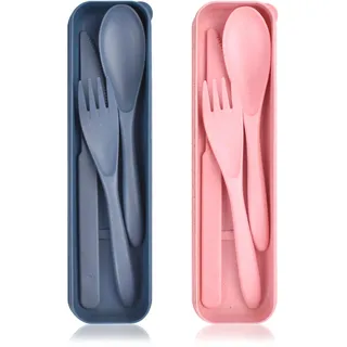 Plastik Besteck Mehrweg Set, 2 Set Reise Besteck mit Etu | Camping Besteck Set, Tragbare Utensilien, Für Lunchbox, Schule, Picknick, Reisen, Camping, Täglicher Gebrauch
