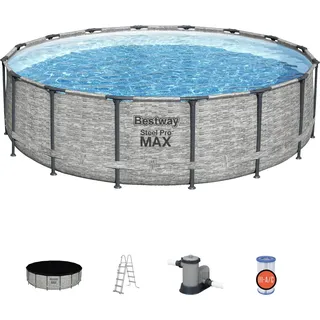 BESTWAY Steel Pro Max Frame Pool Set 488 x 122 cm steinwandoptik inkl. Filterpumpe