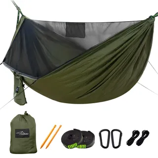 Travel Bird Camping Hängematte mit Moskitonetz und Firstseil, Extra Groß für 2 Personen 290 x 140cm, All-in-One Schnell Offen Ultraleichte Hängematten für Draußen, Wandern, Reisen und Rucksacktour