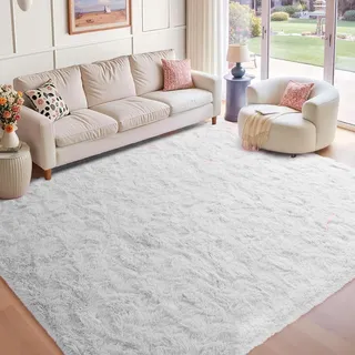 ZXIAOHUI Hochflor Teppich 400 x 500 cm Rechteckig, Langflor, Felloptik, Moderne Deko, Waschbarer Teppich Wohnzimmer Hochflorteppich für Fußbodenheizung Geeignet, Weiß