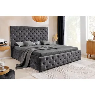riess-ambiente Boxbett PARIS 160x200cm grau · Queensize-Bett mit Stauraum aus Samt (Einzelartikel, 1-St), Chesterfield-Design · inkl. Lattenrost und Bettkasten grau 180 cm x 220 cm
