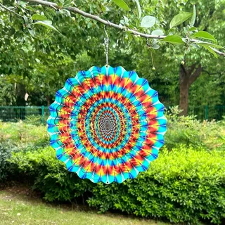 3D-Windspiel, Regenbogen-Mandala, Edelstahl, kinetische Metallkunst, mehrfarbig, hängende Dekoration für Hof, Garten, Terrasse