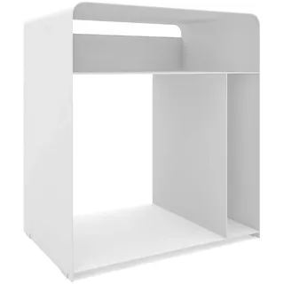 HEVVA Nachttisch - ELY - Metall Schwarz/Weiß Matt für Schlafzimmer - Beistelltisch Schlafzimmer mit Ablage für Bücher, Lampen, Dekoration (Weiß - Seitenfach rechts)