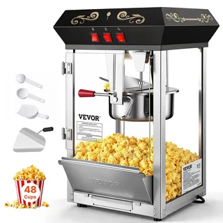 Vevor Popcornmaschine Popcornautomat Popcorn-Maker, 850 W Popcornmaschine 8 oz Kessel für 48 Tassen pro Ladung, Popcornmaschine für die Arbeitsplatte mit gehärtetem Glas, inklusive 4 Schaufeln