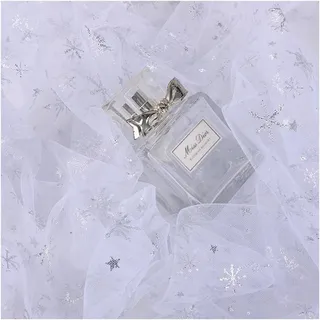 AMateschitz Netzstoff mit Schneeflocken Durchsichtiger Weihnachten Netz Stoff Schneeflocken Druck Tüllstoff Glitzernder Organza Dekostoff für Hochzeit Geburtstag Party Deko KleidDIY Weiß #1 1Yard