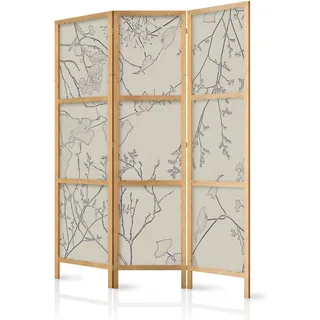 murando - Paravent Raumteiler Holz, 135x172 cm, 3-teilig, Wohnzimmer, Büro | Japanischer Paravent, Asiatisches Design, Mobiler Sichtschutz, Einseitig Bedruckt, Holzrahmen, ideal fürs Wohnzimmer & Büro