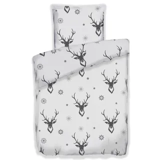 MB Warenhandel24 Bettwäsche Winter 135x200 + 80x80 cm Microfaser Flausch Fleece Thermofleece warm 2 TLG teilig (ca. 1x 135x200 + 1x 80x80 cm, Hirsch)