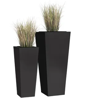 Casa Mina Pflanzkübel groß außen - Zink Blumenkübel Gross 85/65cm - Premium Blumenkasten für Draußen - Blumenkübel Frostsicher - Blumenkasten für den Garten 2er Set Schwarz - Rangoon