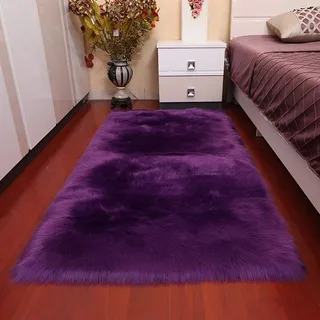 Lsimeru Lila Teppich Langflor 60x90cm Klein Flauschig Kunstfell Fellimitat Nachahmung Wolle Bettvorleger Sofa Matte für Schlafzimmer Kinderzimmer Wohnzimmer