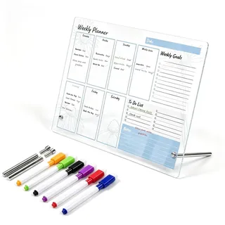 JOSTIVE Whiteboard mit Ständer, To Do Liste Abwischbar mit 6 Stifte, Weiße Acryl-Planungstafel Wochenplaner mit Wochentagen Weekly Planner Board, zum Schreiben Planen - 30 x 20 cm