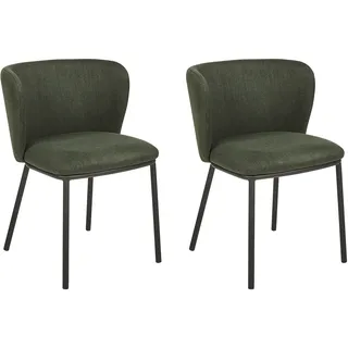 Beliani Esszimmerstuhl MINA Polyester dunkelgrün/schwarz 2er Set