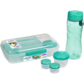 Sistema TO GO Set aus Brotdose mit Fächern und Wasserflasche | mit 1,76 L Bento Box Lunchbox, 800 ml auslaufsicherer Wasserflasche, 2 Dressingbehältern und 2 Joghurtbehältern | BPA-frei | 6 Stück