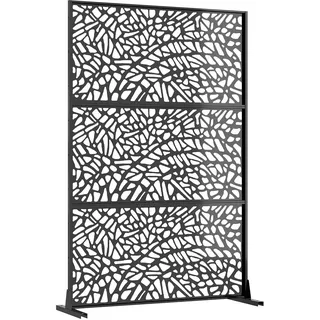 Metall Sichtschutz Freistehend Mit Standfuß 188 x 120 cm, Dekorativer Raumteiler Outdoor & Indoor, Trennwand Für Garten Balkon Terrasse, Wetterfest Stahl Sichtschutzwand, Glasbruch Muster