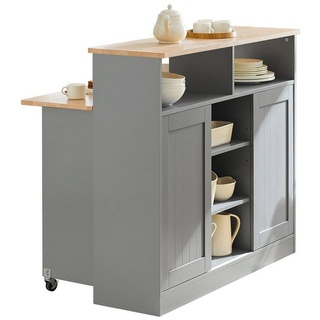 SoBuy Küchenwagen FSB36, Sideboard mit Schiebetüren Kücheninsel mit erweiterbarer Arbeitsfläche grau