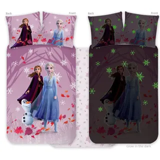 BrandMac Kinderbettwäsche, Disney Frozen Lila im Dunkeln leuchtendes Kind (135 x 100 cm, 60 x 40 cm)