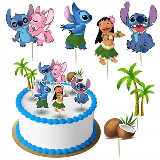 Festivalartikel Tortenstecker Lilo & Stitch Topper Set 6 Stk Geburstag Torten Deko Kuchen Junge weiß